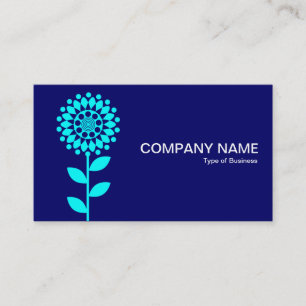 Geometric Flower - Cyan on Deep Navy Business Card