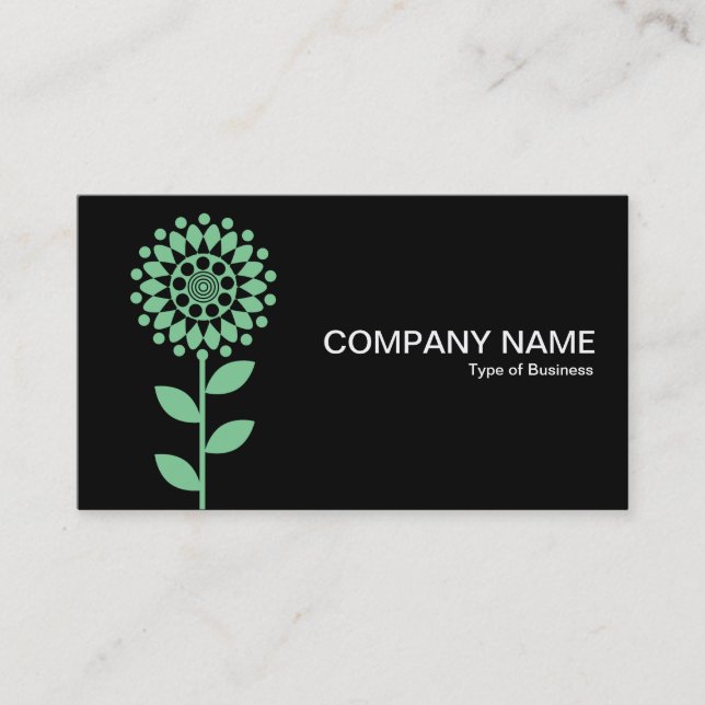 Geometric Flower - Faded Green on Black Business Card (Front)