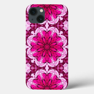 Geometric Flower Pattern in Burgundy & Magenta iPhone 13 Case