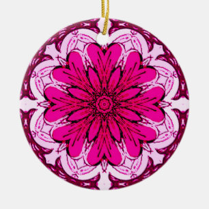 Geometric Flower Pattern in Burgundy & Magenta  Ceramic Tree Decoration