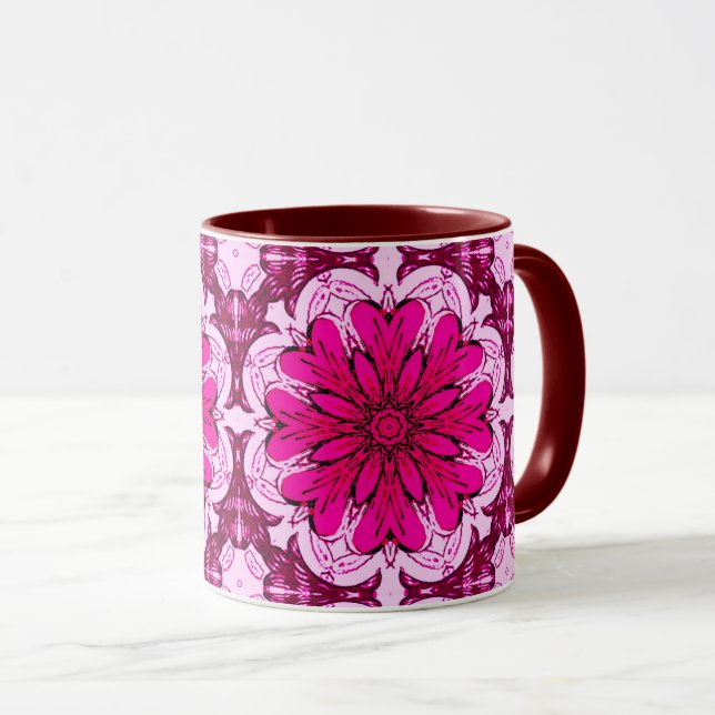 Geometric Flower Pattern in Burgundy & Magenta  Mug (Front Right)