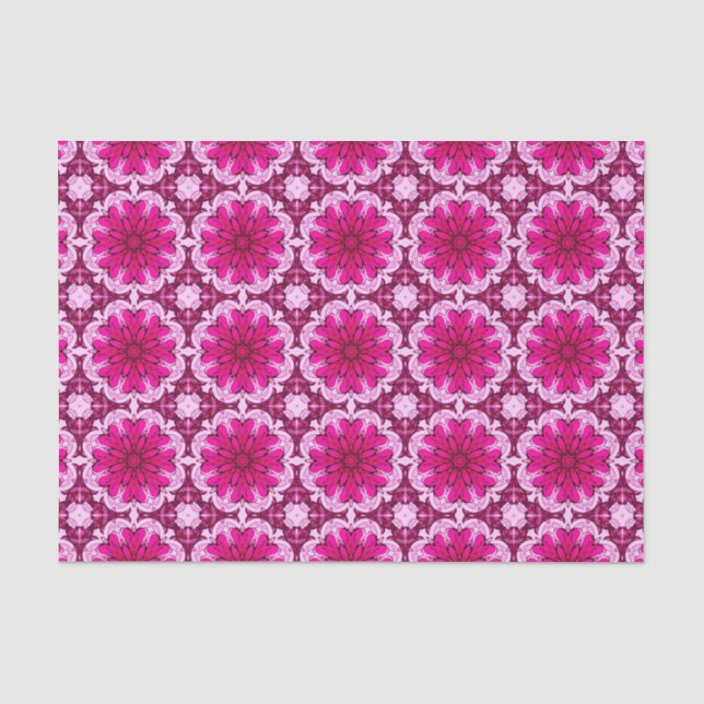 Geometric Flower Pattern in Burgundy & Magenta    Tissue Paper (Front)