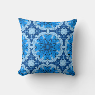 Geometric Flower Pattern in Cerulean & Light Blue Cushion