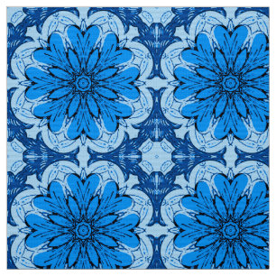 Geometric Flower Pattern in Cerulean & Light Blue Fabric