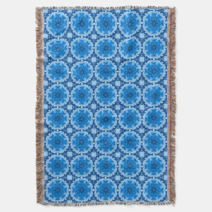Geometric Flower Pattern in Cerulean & Light Blue Throw Blanket