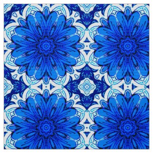 Geometric Flower Pattern in Cobalt Blue and Navy   Fabric
