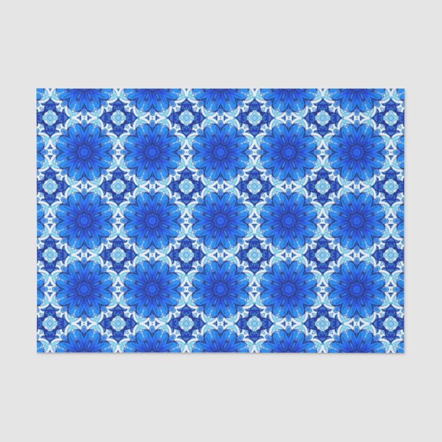 Geometric Flower Pattern in Cobalt Blue and Navy   Tissue Paper (Front)