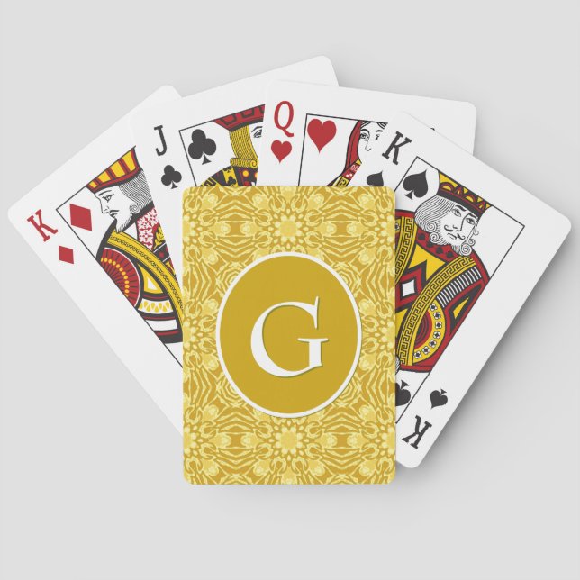 Geometric Flower Pattern - Mustard Gold and Yellow Playing Cards (Back)