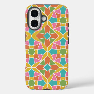 Geometric Flower Pattern Retro Rainbow iPhone 16 Case