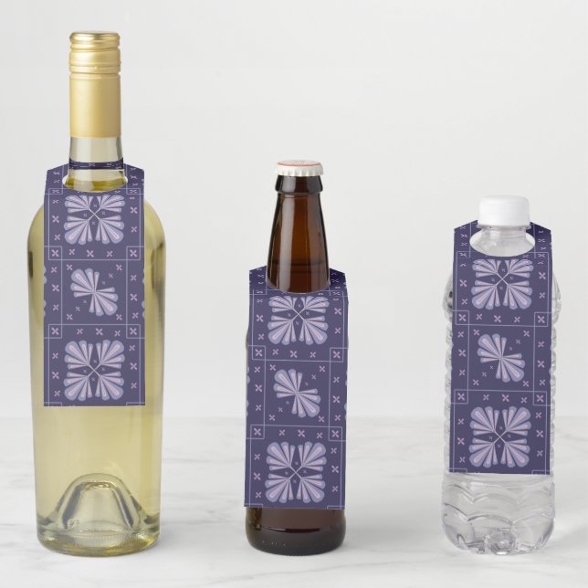 Geometric Flower Petals Abstract Repeat Pattern Bottle Tag (In Situ)