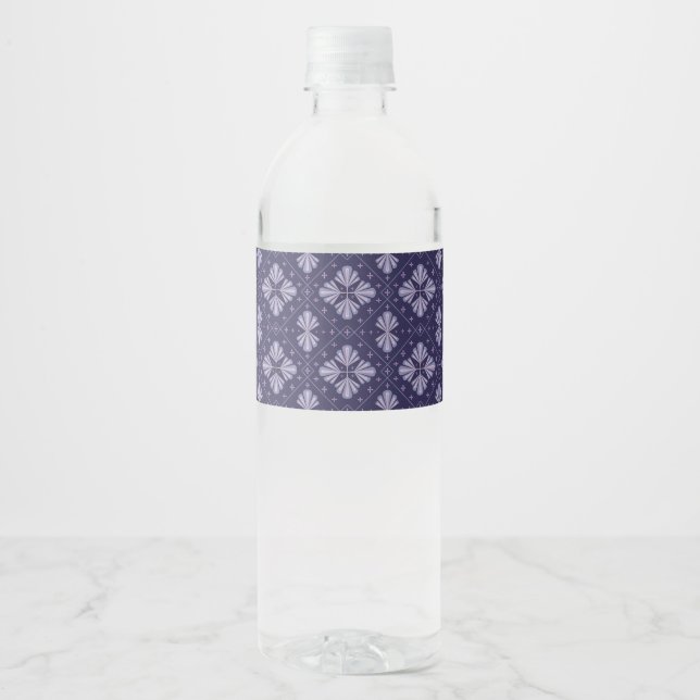 Geometric Flower Petals Abstract Repeat Pattern Water Bottle Label (Front)