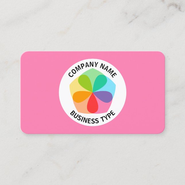 Geometric Flower -  Pink #FF7FB2 Business Card (Front)