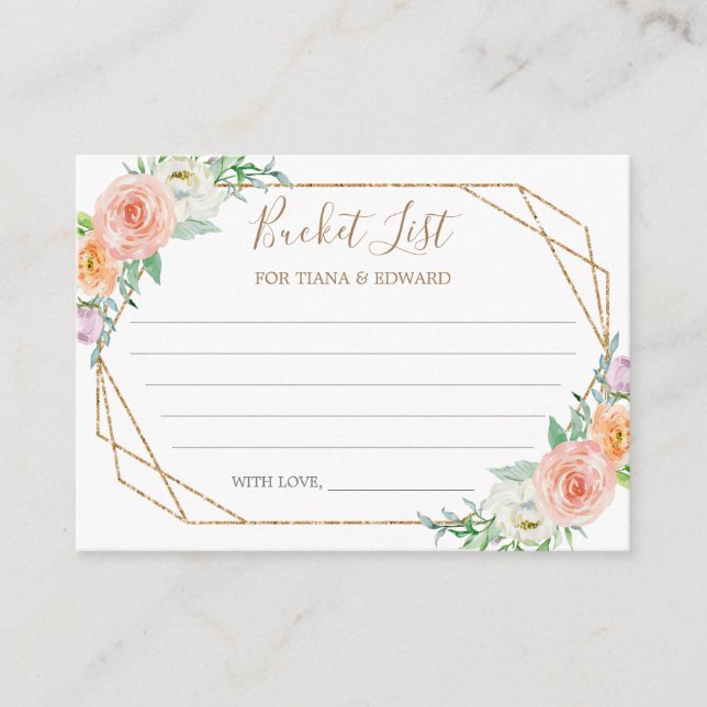 Geometric Flower Wedding Bucket List Ideas Card (Front)