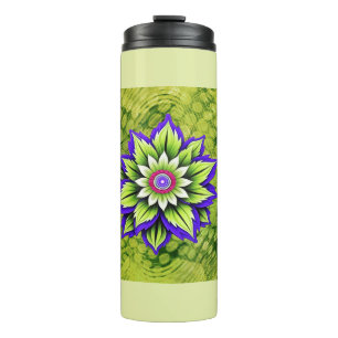 Geometric Flower with Purple and Green Petals Thermal Tumbler