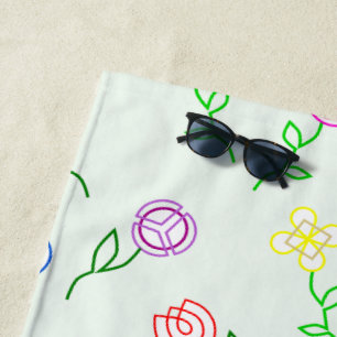 Geometric Flowers  Beach Towel