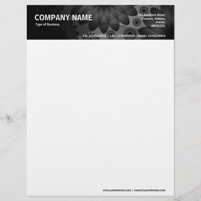 Geometric Flowers - Black and Grey Customized Letterhead (Front)