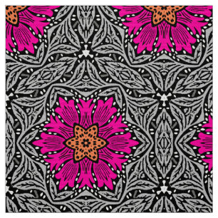 Geometric Flowers - Fuchsia Pink and Gray   Fabric