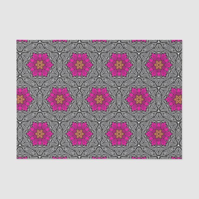 Geometric Flowers - Fuchsia Pink and Grey   Tissue Paper (Front)