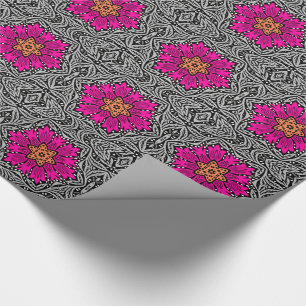 Geometric Flowers - Fuchsia Pink and Grey Wrapping Paper