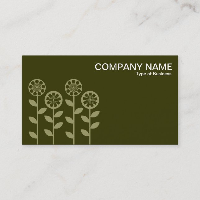 Geometric Flowers - Khaki and Dark Olive Business Card (Front)