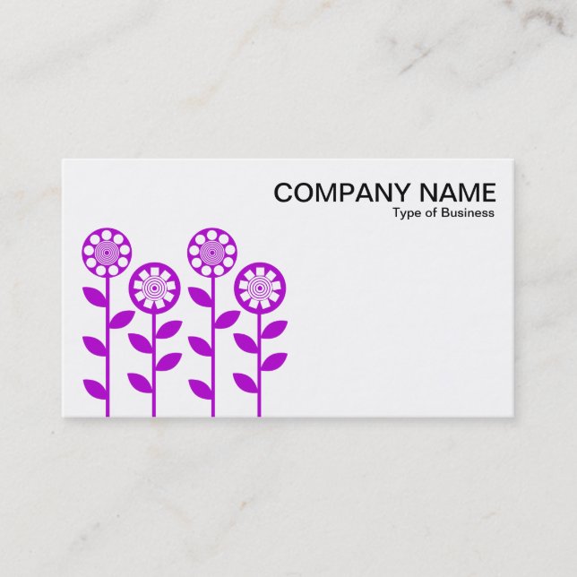 Geometric Flowers - Purple on White Business Card (Front)