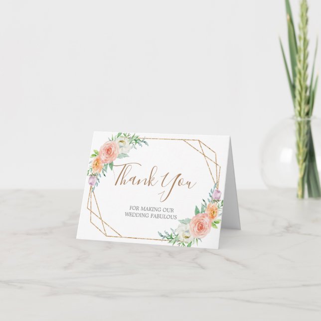 Geometric Flowers Wedding Vendor Thank You Card (Front)