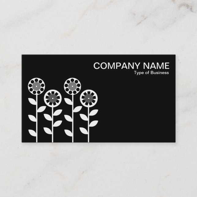 Geometric Flowers - White on Black Business Card (Front)