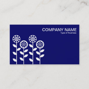Geometric Flowers - White on Dp Navy (Gold) Business Card