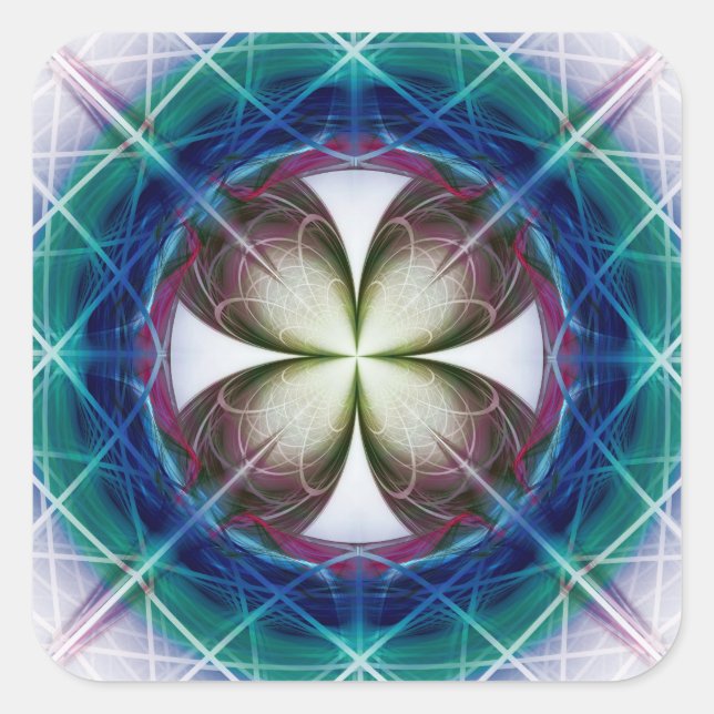 Geometric flowery pattern square sticker (Front)