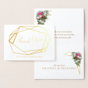 Geometric Foil & Flower THANK YOU Wedding Card