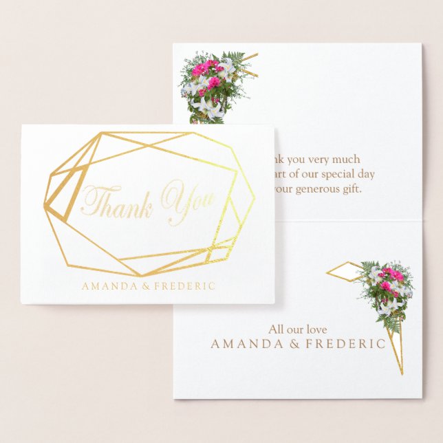 Geometric Foil & Flower THANK YOU Wedding Card (Display)