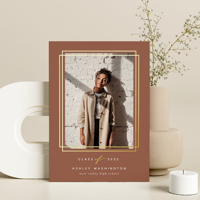 Geometric Foil Frame Photo Graduation Announcement (Creator Uploaded)
