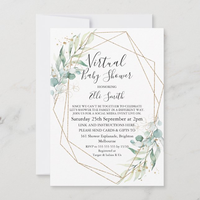 Geometric Foliage Virtual Baby Shower Invitation (Front)