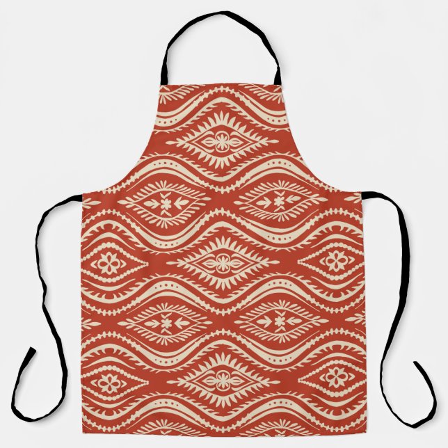 Geometric folklore ornament with waves. Oriental v Apron (Front)