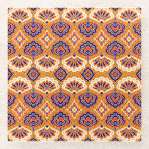 Geometric folklore, tribal sea shells. glass coaster