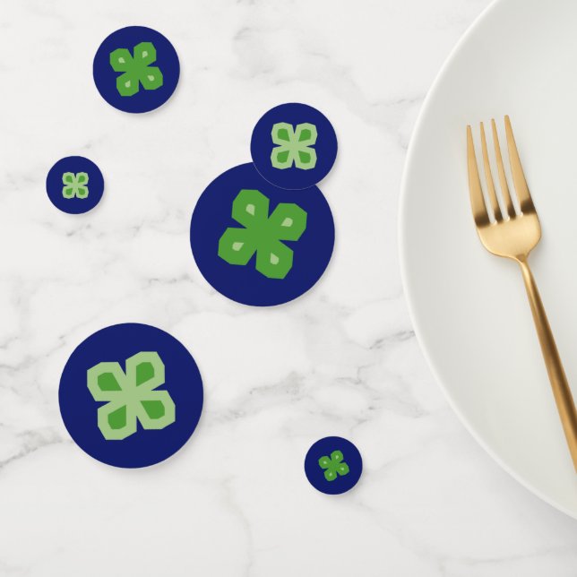 Geometric Four-Leaf Clovers on Blue Confetti (Group)