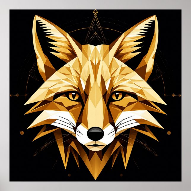 Geometric Fox Art With Golden Tones Modern Decor (Front)