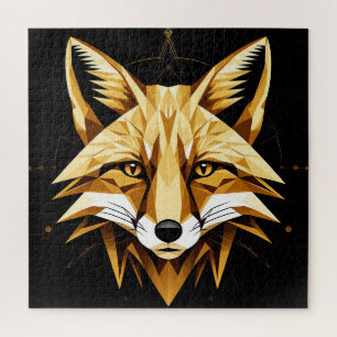Geometric Fox Illustration With Golden Tones Jigsaw Puzzle