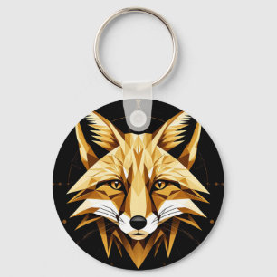 Geometric Fox Illustration With Golden Tones Key Ring