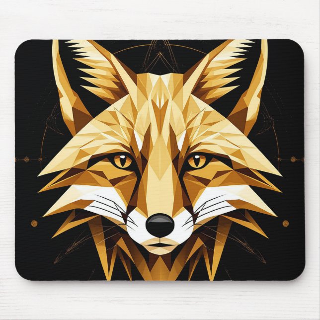 Geometric Fox Illustration With Golden Tones Mouse Pad (Front)