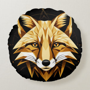 Geometric Fox Illustration With Golden Tones Round Cushion