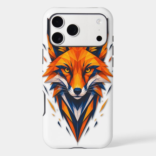 Geometric Fox Orange & Blue Polygonal Art (Back)