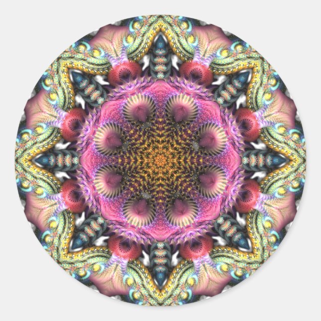 Geometric Fractal Mandala Star Sticker (Front)