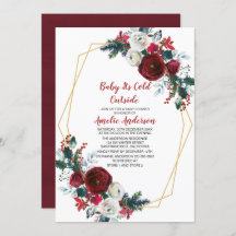 Geometric Frame Burgundy Flowers Baby Shower