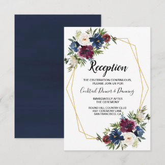 Geometric Frame Burgundy Navy Flowers Wedding Invitation