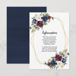 Geometric Frame Burgundy Navy Flowers Wedding Invitation