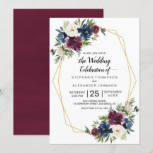 Geometric Frame Burgundy Navy Flowers Wedding