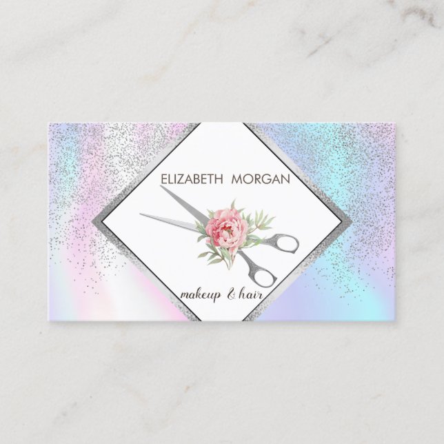 Geometric ,Frame,Confetti, Scissors,Holographic Business Card (Front)
