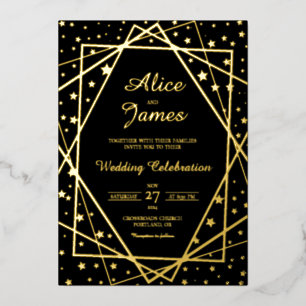 Geometric Frame Elegant Black Gold Foil Wedding