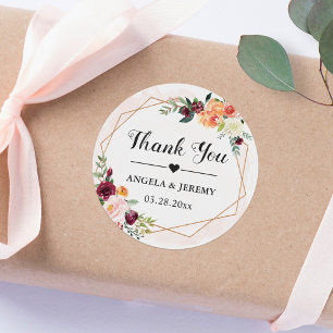 Geometric Frame Floral Wedding Favour Thank You Classic Round Sticker